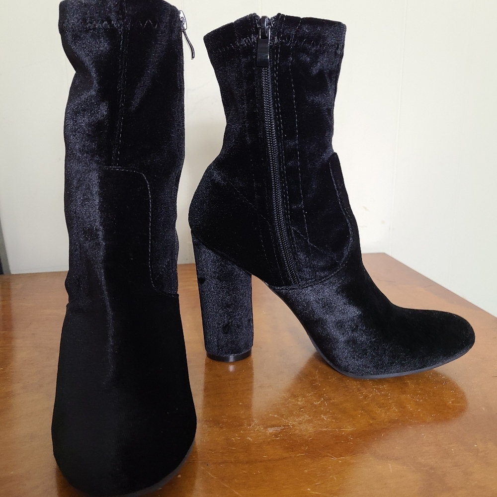 Black Velvet Boots by Forever Unique Tubular Heel